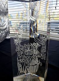 #18 - Engraved glass pentagon-shaped prism with characters from "The Nutcracker" by glass artist Eric Hilton