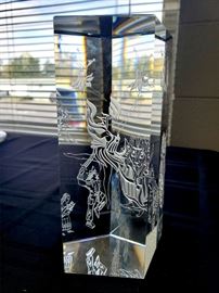 #18 - Engraved glass pentagon-shaped prism with characters from "The Nutcracker" by glass artist Eric Hilton