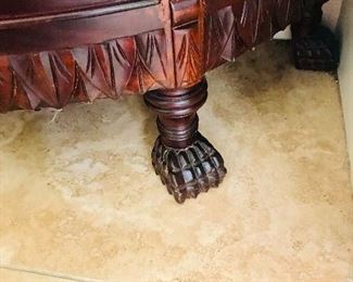 WOODEN HALF MOON MARBLE TOP CABINET WITH CLAW FEET (26”W x 14”D x 32”H)