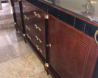 LUXURIOUS VERSACE STYLE BUFFET WITH GILDED GOLD ACCENTS AND GREEK KEY DESIGN-BUFFET MEASURES (93"L  x 22"D x 39"H)