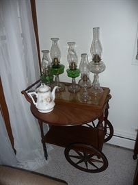 Oil Lamps & Tea Cart