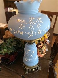 Antique Handpainted Satin Glass Lamp