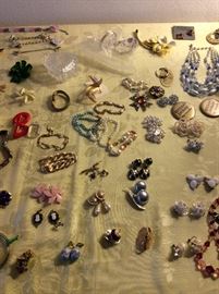 Incredible amount of spectacular costume and genuine jewelry! Earrings (pierced & clip) Bracelets, Necklaces, Pins, Watches, Rings, Hair Clips, More!