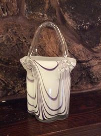 Huge Vintage Murano Art Glass Handbag Purse Basket