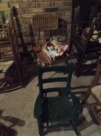Dolls, wicker TV Trays