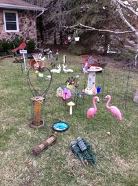 Lawn Ornaments Galore! How Fabulous is This? Flamingos, Deer, Bird Bath, Wrought Iron, Cardinal, Racoon, More