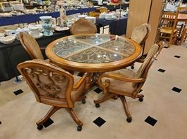 Heavy wrought iron dining set with glass top - 5 chairs!