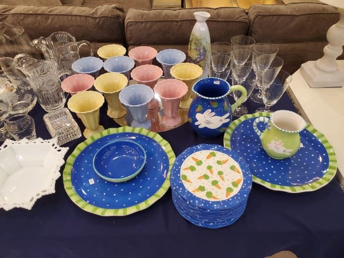 Lots of bright colorful dishes!  Ready for spring!