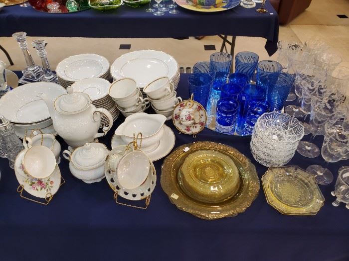 Amber Depression, and cobalt blue.  The white dishes are Wawel - made in Poland.