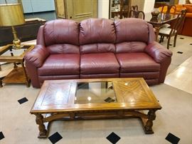 Leather couch - nice - (with a recliner on each end) and coffee/end table set.