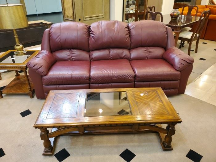 Leather couch - nice - (with a recliner on each end) and coffee/end table set.