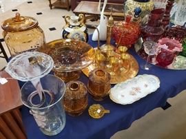 Moon & Stars, vintage Planters Peanut Jar, Fenton, and hand painted glassware!