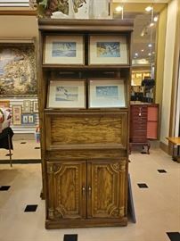 Book case, antique pictures.  We have two other book cases that match this - but priced separately. 