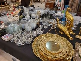 Gold pheasants, great clear glassware to have on hand for company....