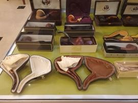 Extensive pipe collection. These are high end pipes that have been stored for 14 years. Included are Turkish block meerschaum with styles of eagle claw, mermaid, dragon, lion, turtle top, floral and others. Some of the brands include CAO, Alpha, Masto de Papa, Paykoc, Bjarne and others. Theses pipes have been smokes and have great patina. 