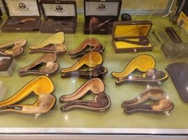 Extensive pipe collection. These are high end pipes that have been stored for 14 years. Included are Turkish block meerschaum with styles of eagle claw, mermaid, dragon, lion, turtle top, floral and others. Some of the brands include CAO, Alpha, Masto de Papa, Paykoc, Bjarne and others. Theses pipes have been smokes and have great patina. 