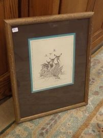 Woody Crumbo signed - deer & geese 