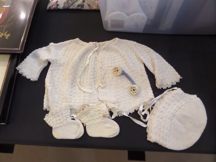 Vintage baby clothes - including rattle!