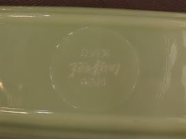 Fire King green butter dish with clear crystal lid.