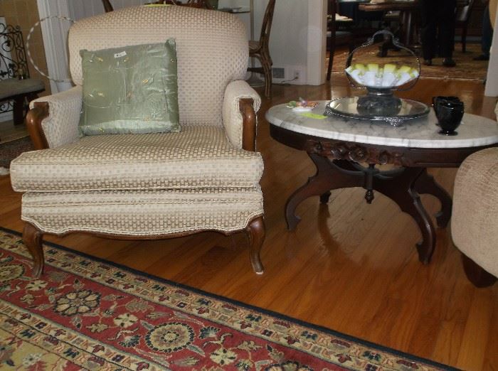 Marble top coffee table and side chair