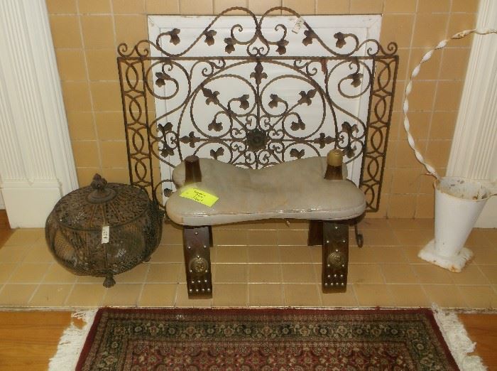 Fire screen and saddle stool