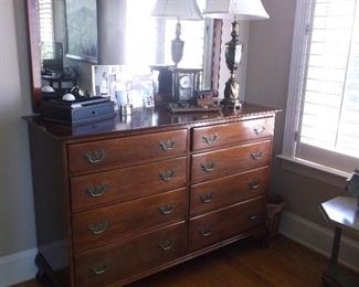Double mahogany dresser and mirror