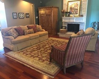  Living room furniture with coordinating area rug, wall decor - Bernhardt Sofa & Arm Chair  in excellent condition, 