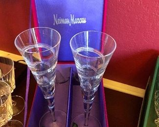 Set of Nieman Marcus champagne flutes in presentation box