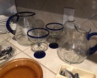 Handblown margarita pitcher and glasses