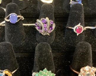 Sterling silver rings with emeralds, blue  Topaz, Tanzanite,  rubies, amethyst 