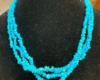 Sterling silver and multi strand turquoise necklace