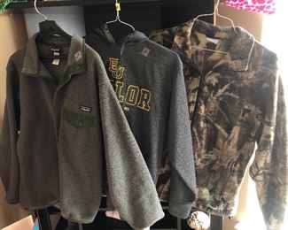 Patagonia men’s small, Baylor men’s medium, Columbia men’s medium