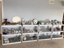 lots of glassware, china, and decor