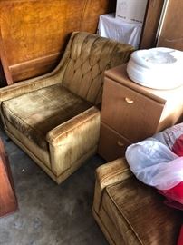 Gold velvet upholstered lounge chairs