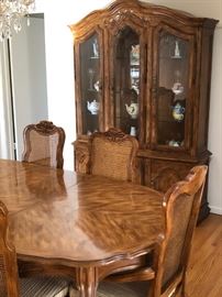 Formal Dining Room Table, Chairs, and buffet hutch comes with leaves and pad protector cover