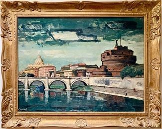 Enhanced Litho. on Canvas by Frederico Lloveras, "Castel St. Angelo, Rome"