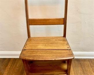 Antique Oak Library Chair/Ladder