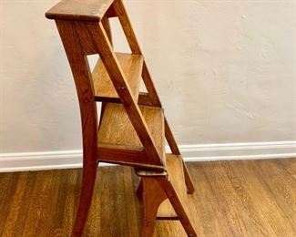 Antique Oak Library Chair/Ladder (as ladder)