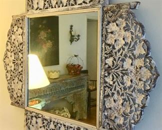 Mirror in White-Washed Filagree Frame