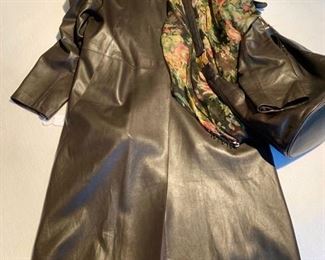 Leather Coat, Beaded Chiffon Scarf, DK Bucket Bag