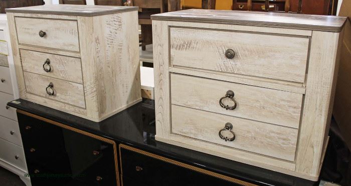 PAIR of NEW White Wash Country Style 3 Drawer Night Stands – Located Inside – Auction Estimate $200-$400