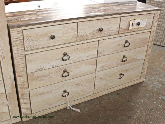NEW Contemporary White Wash 8 Drawer Low Chest – Located Inside – Auction Estimate $100-$300