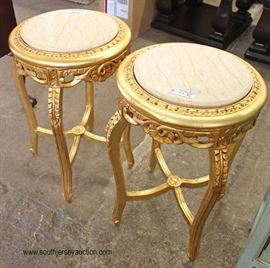 PAIR of French Style Marble Top Gold Painted Carved Stands
Located Inside – Auction Estimate $100-$300