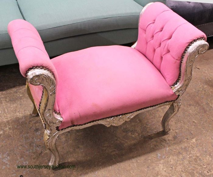 French Style Pink Upholstered Button Tufted Sides Painted Silver Carved Frame End of the Bed Bench
Located Inside – Auction Estimate $100-$200