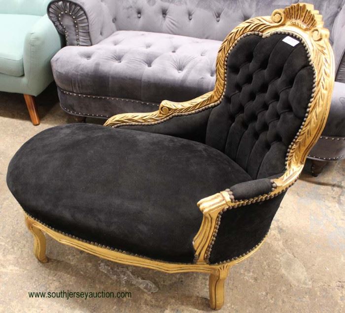 French Style Black Upholstered Button Tufted Gold Painted Carved Frame Childs Chaise Lounge
Located Inside – Auction Estimate $100-$300