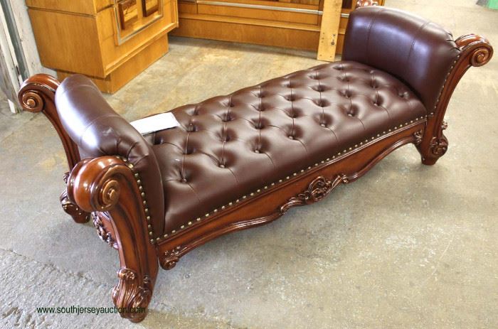 NEW Contemporary Mahogany Carved Frame Leather Like Button Tufted End of the Bed Bench
Located Inside – Auction Estimate $200-$400