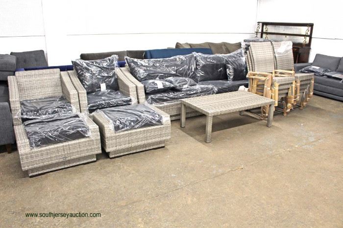 NEW 14 Piece Resin Wicker Style Patio Conversation Set with Self Storage for Cushions includes,
2 Chairs and Ottomans, Sofa, Coffee Table, 8 Chairs all with Cushions and Covers for Storing for your patio, porch, yard or garden!
Located Inside – Auction Estimate $500-$1000