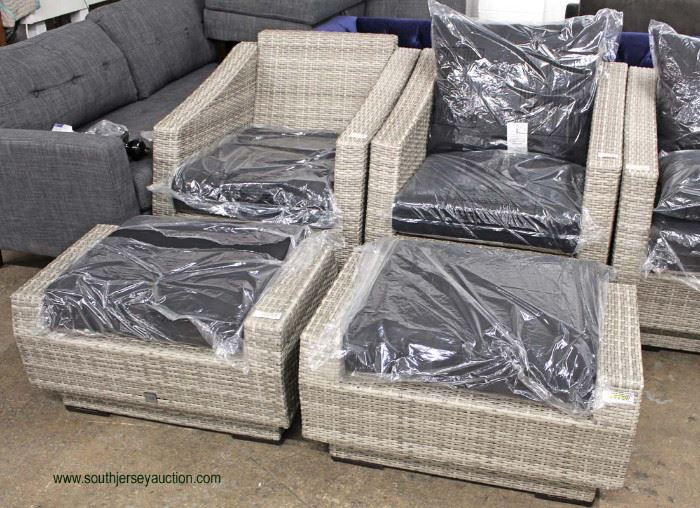 NEW 14 Piece Resin Wicker Style Patio Conversation Set with Self Storage for Cushions includes,
2 Chairs and Ottomans, Sofa, Coffee Table, 8 Chairs all with Cushions and Covers for Storing for your patio, porch, yard or garden!
Located Inside – Auction Estimate $500-$1000