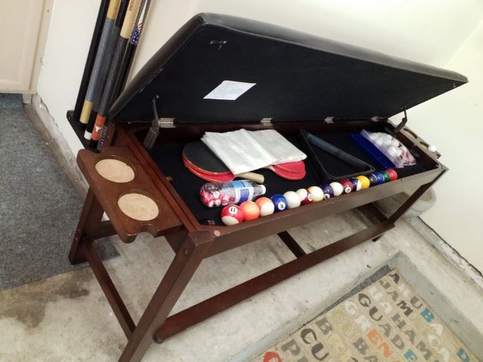 bench with pool table accessories