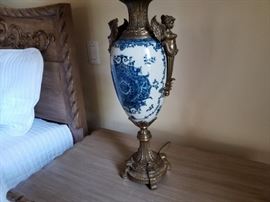 Brass angel lamp with Flow Blue Style Center